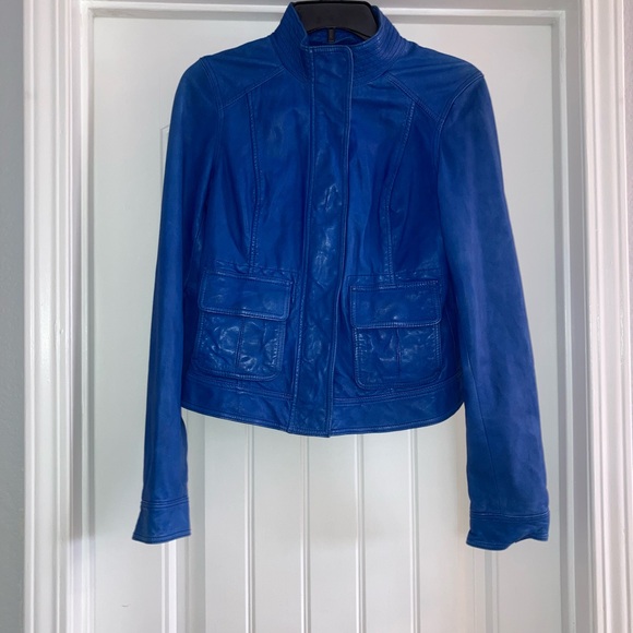 Lucky Brand Vibrant Blue Leather Jacket - Picture 1 of 6